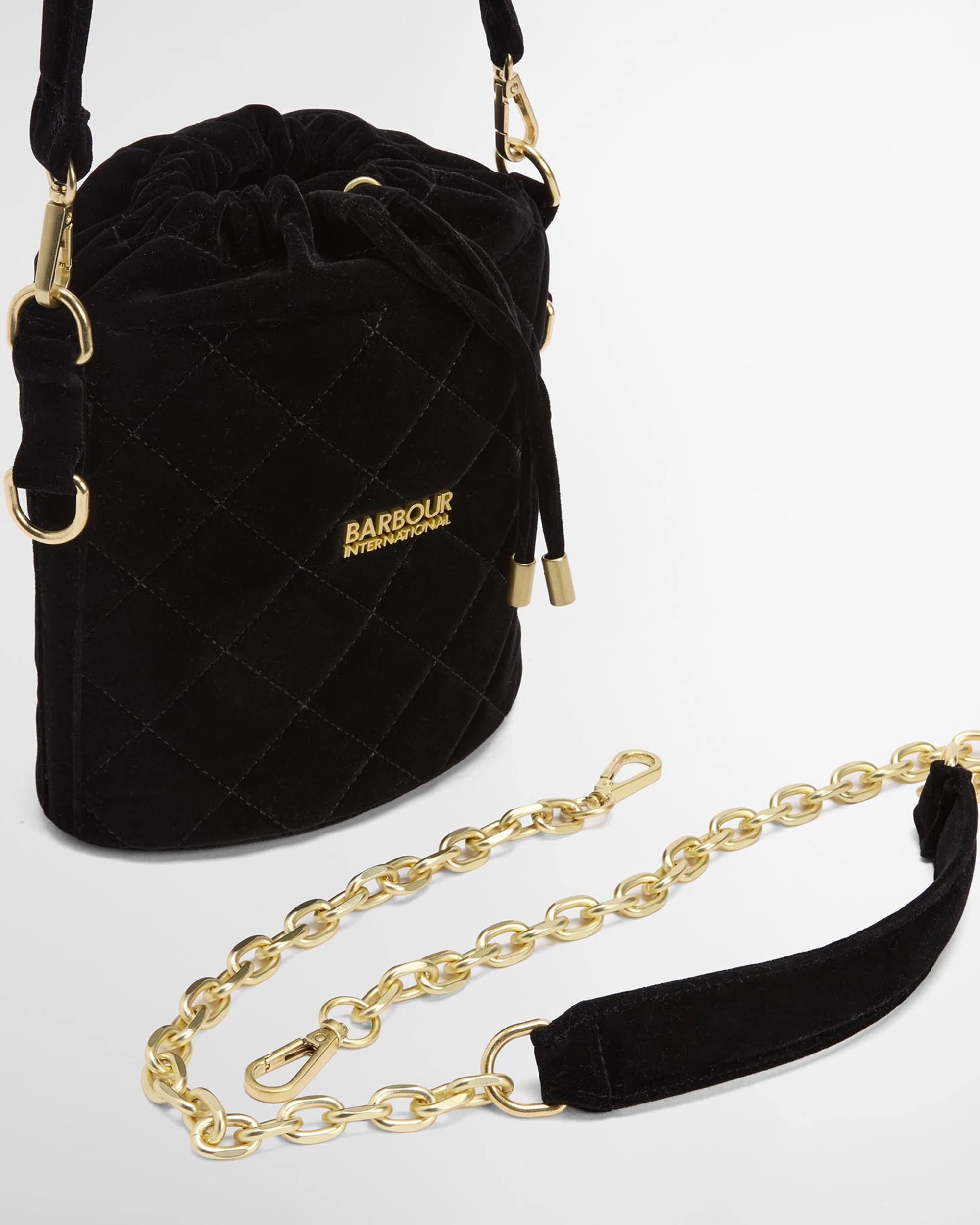 Barbour International Quilted Balham Mini Bucket Bag - Velvet Black
