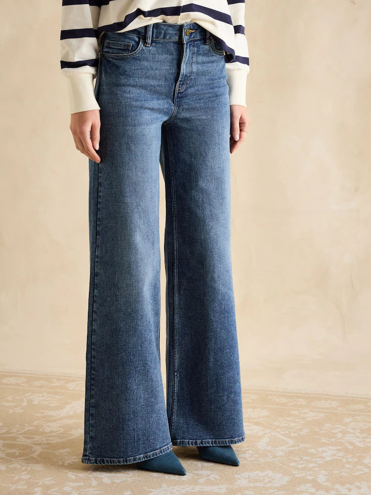 Joules Mid Wash Denim Mid-Rise Palazzo Jeans