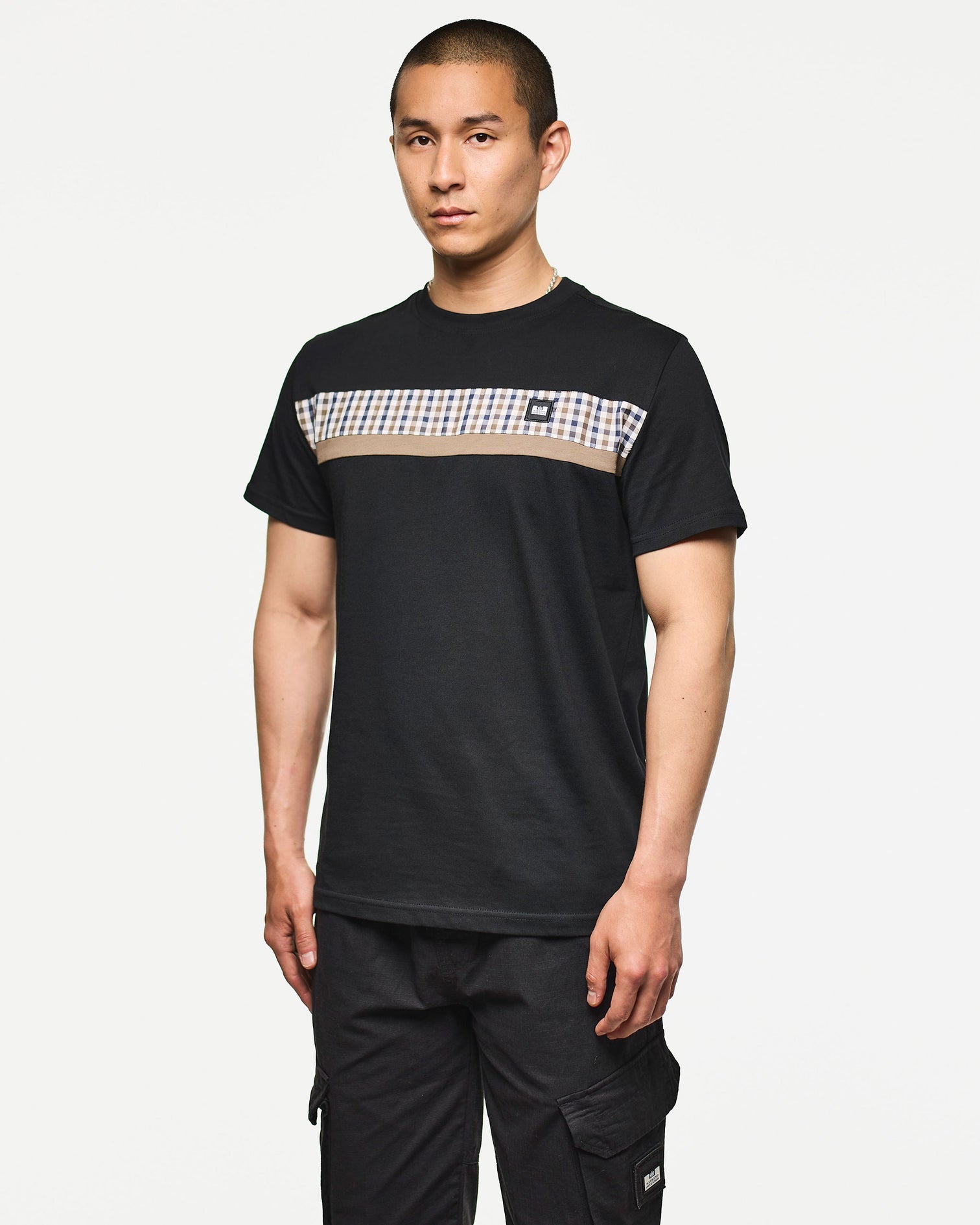 Weekend Offender Cooder Panelled Mid House Check T-Shirt - Black