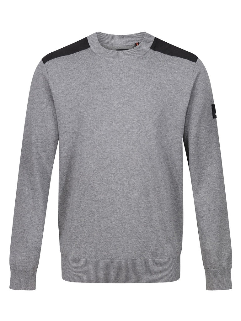 Luke 1977 Berwick Panel Crew Knit Jumper - Mid Grey