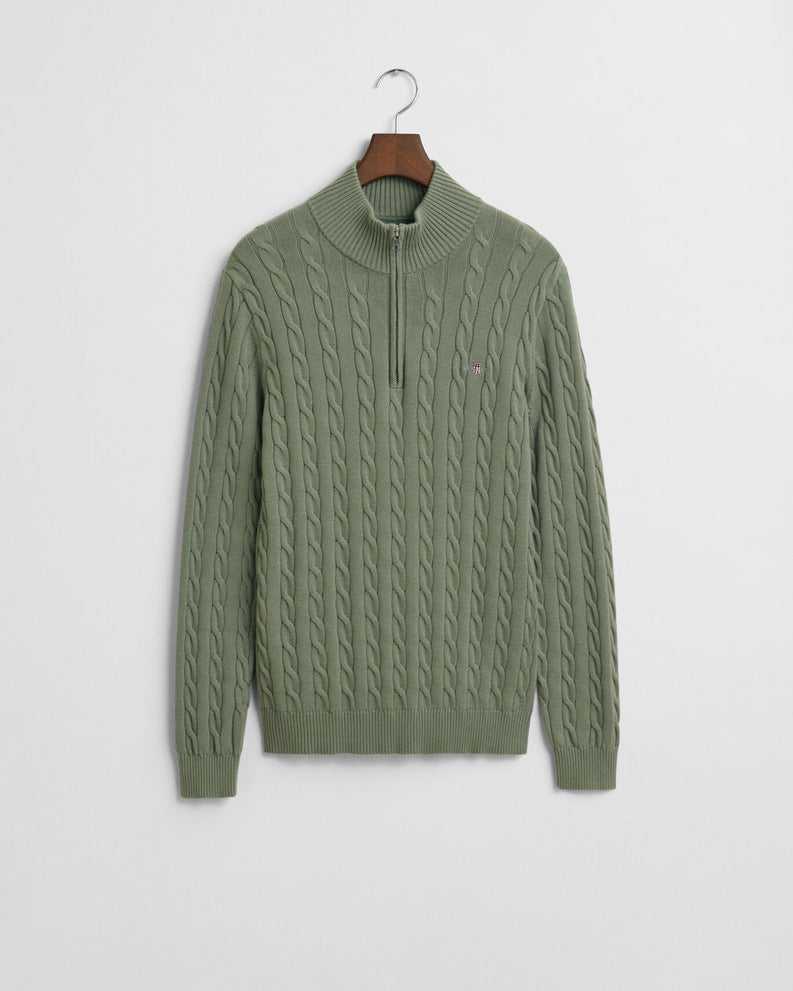 Gant Cotton cable Hafl Zip Jumper - Kalamata Green