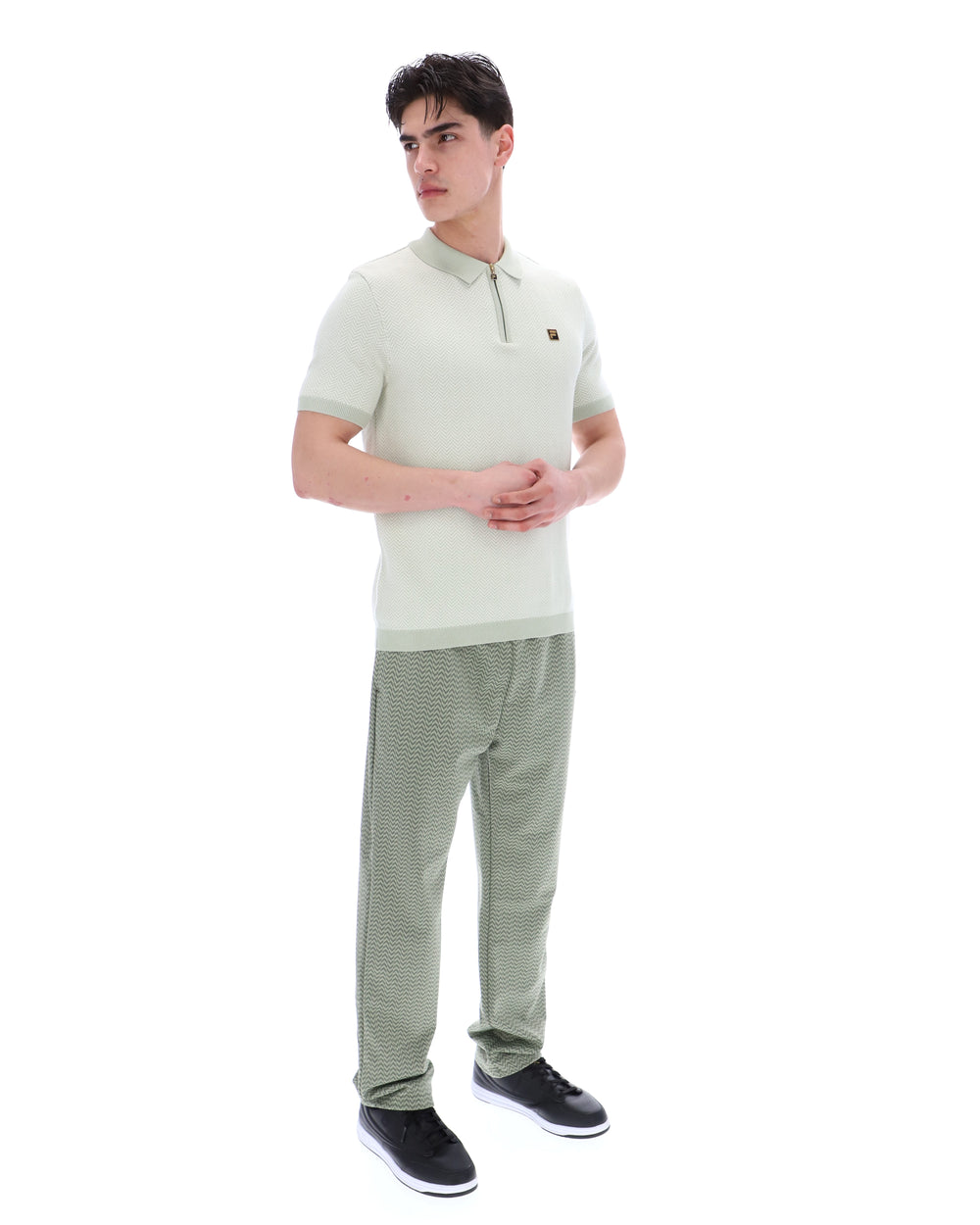 FILA Marty Zip Polo with Herringbone Pattern - Sea Foam