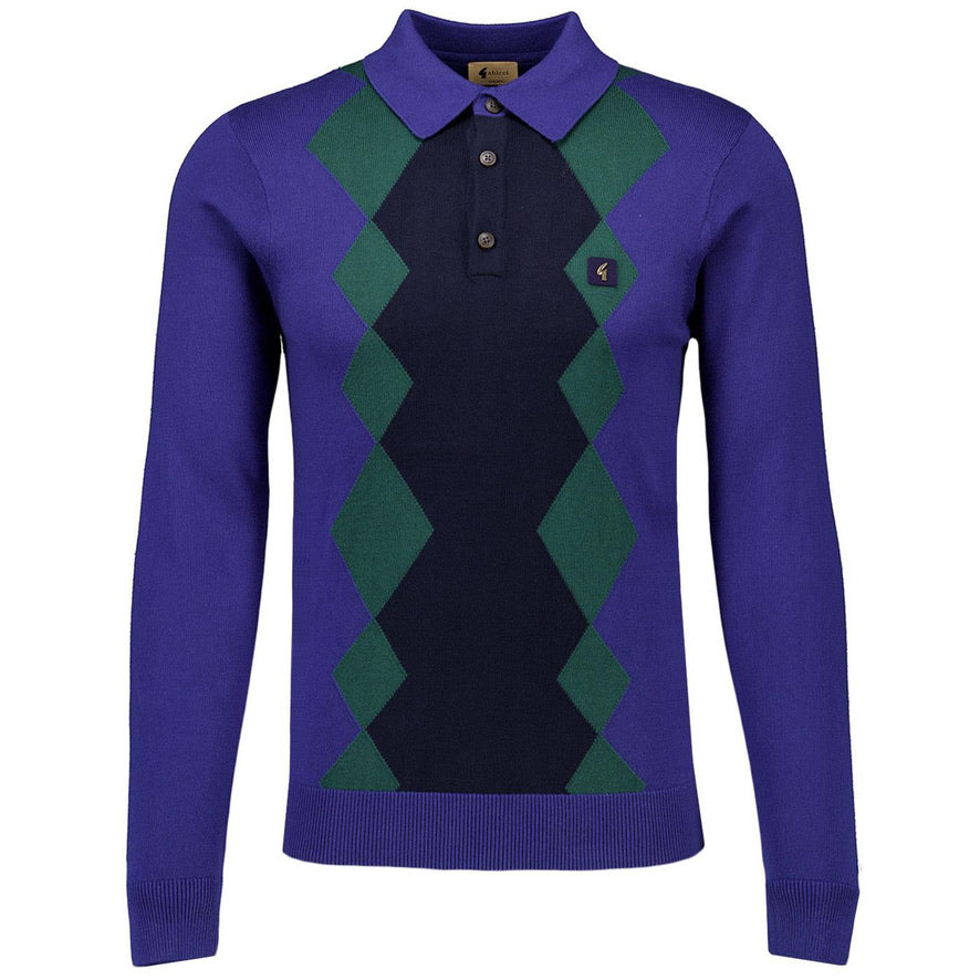 Gabicci Bond Long Sleeved Knitted Polo Shirt - Atlantic
