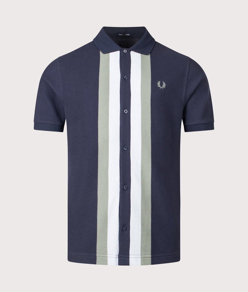 Fred Perry Panelled Button Through Polo Shirt - Dark Airforce