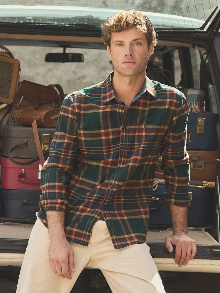 Joules Brushed Flannel Green Check Cotton Shirt