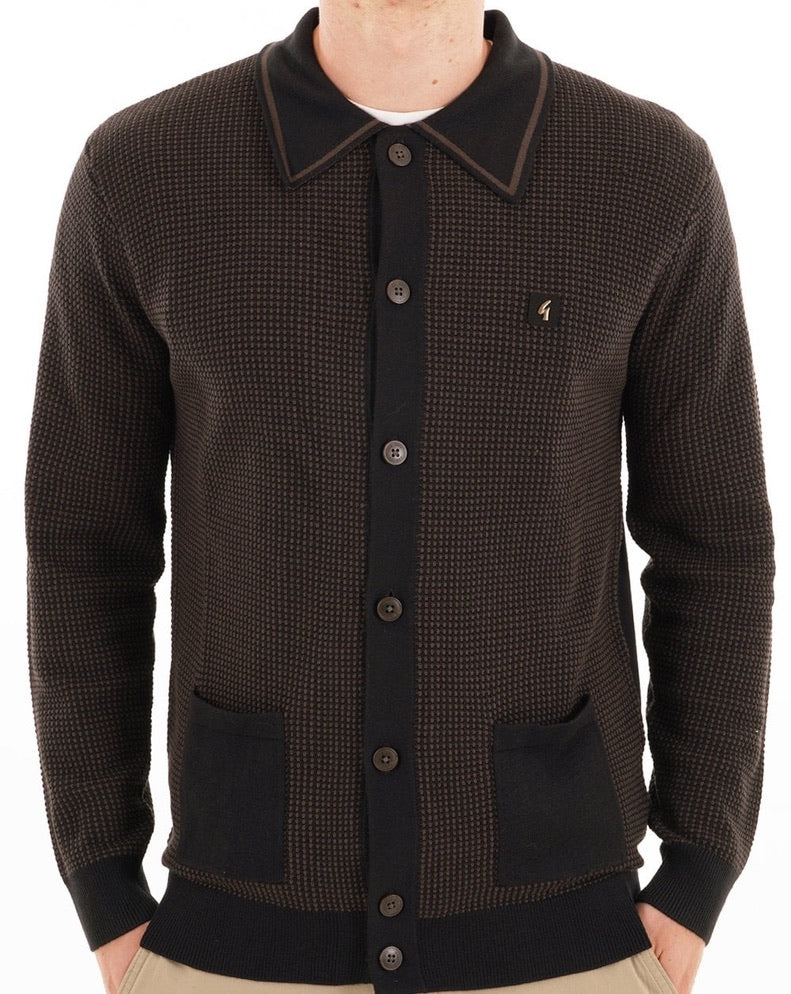 Gabicci Noel Long Sleeved Knitted Polo Shirt - Black