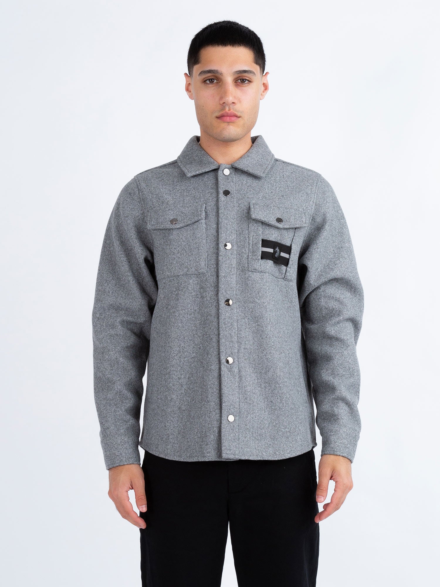 Luke Wardon Tape Detail Shirt - Mid Marl Grey