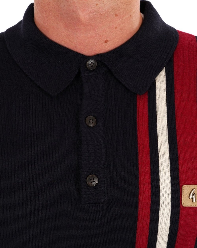 Gabicci Soda Long Sleeved Knitted Polo Shirt - Navy