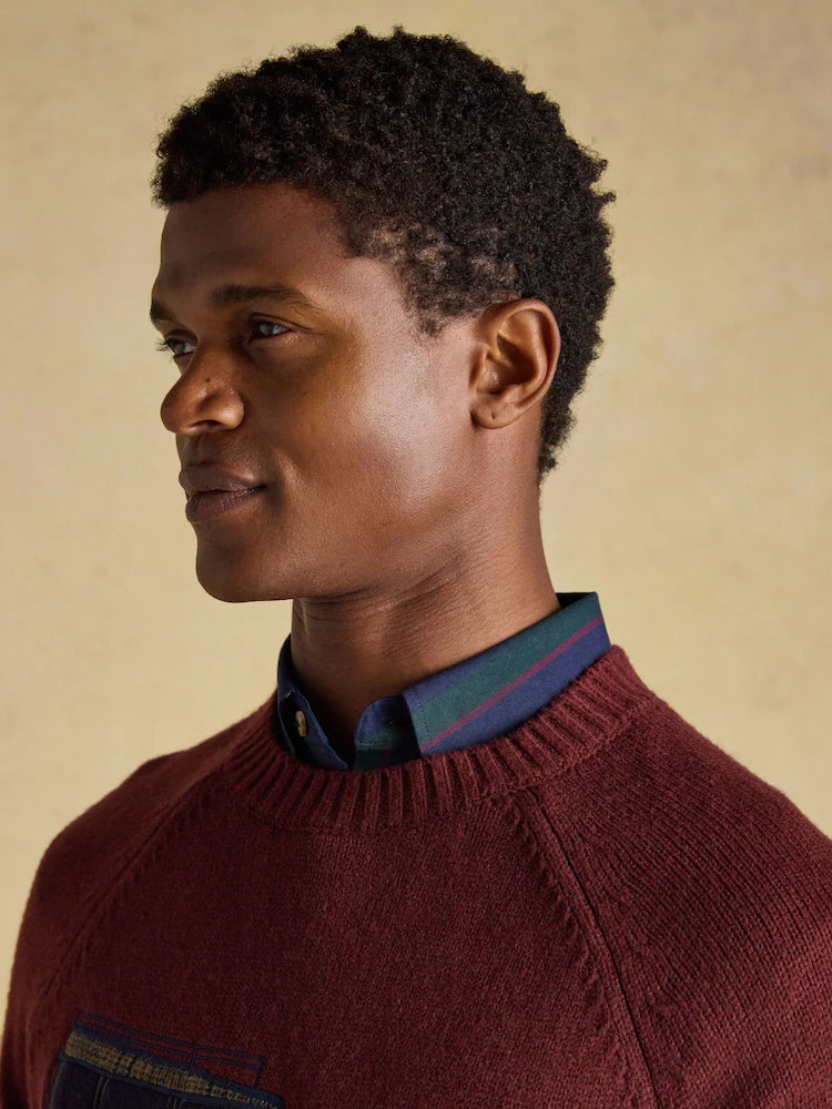 Joules 4x4 Burgundy Port Intarsia Crew Neck Jumper