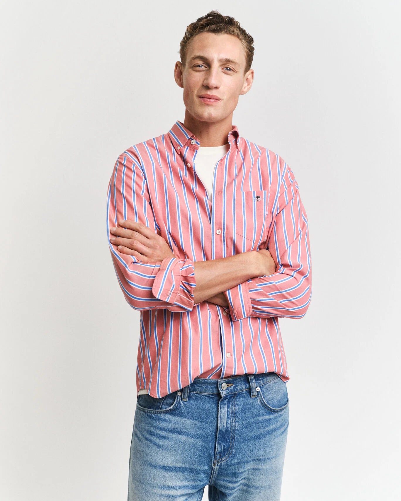 Gant Regular Fit Classic Poplin Stripe Shirt - Brick Red