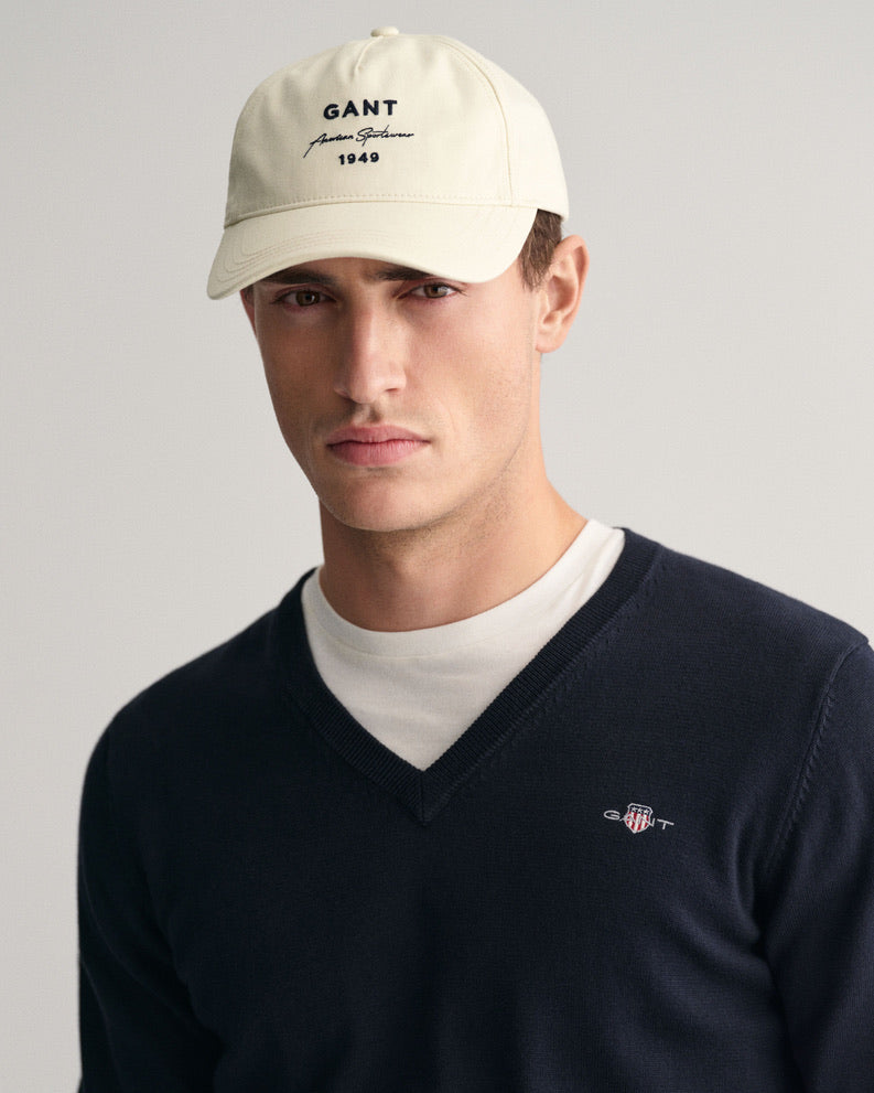 Gant Classic Cotton V-Neck Sweater - Evening Blue
