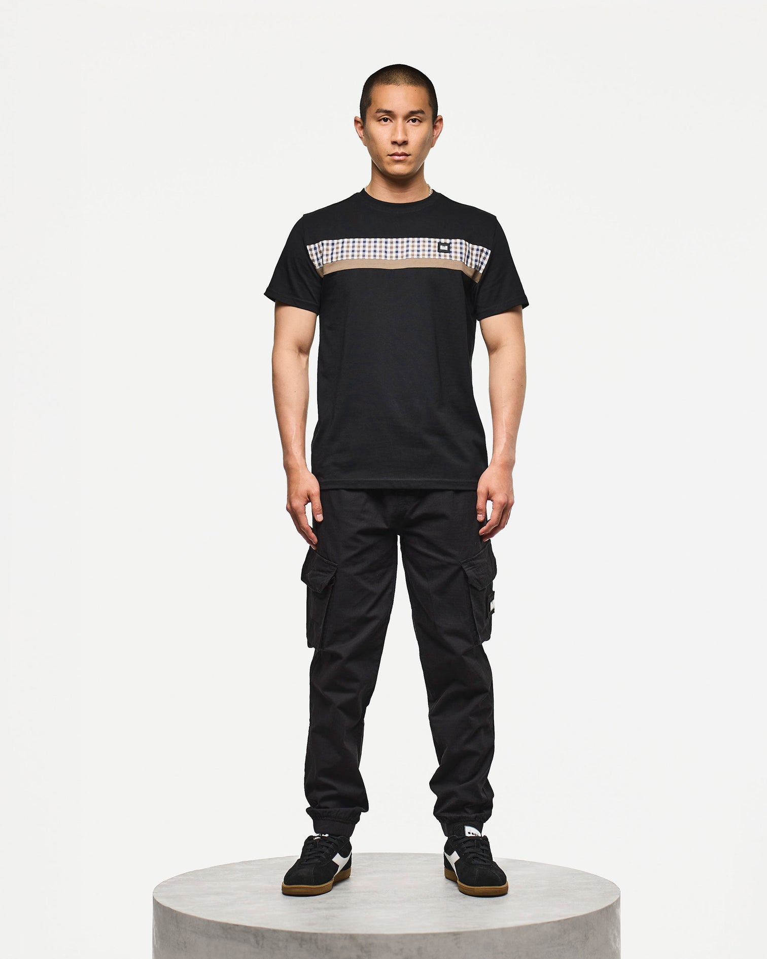 Weekend Offender Cooder Panelled Mid House Check T-Shirt - Black