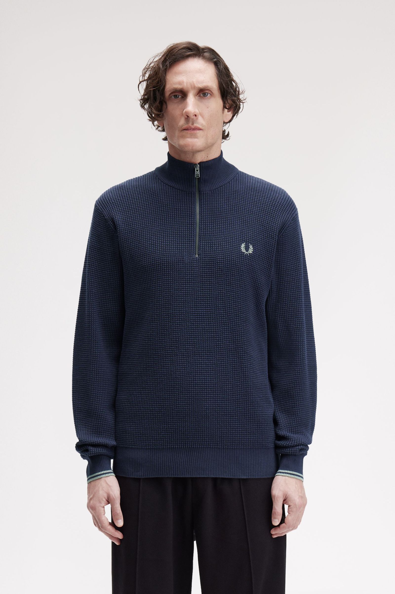 Fred Perry Waffle Stitch Half Zip Jumper - Dark Airforce