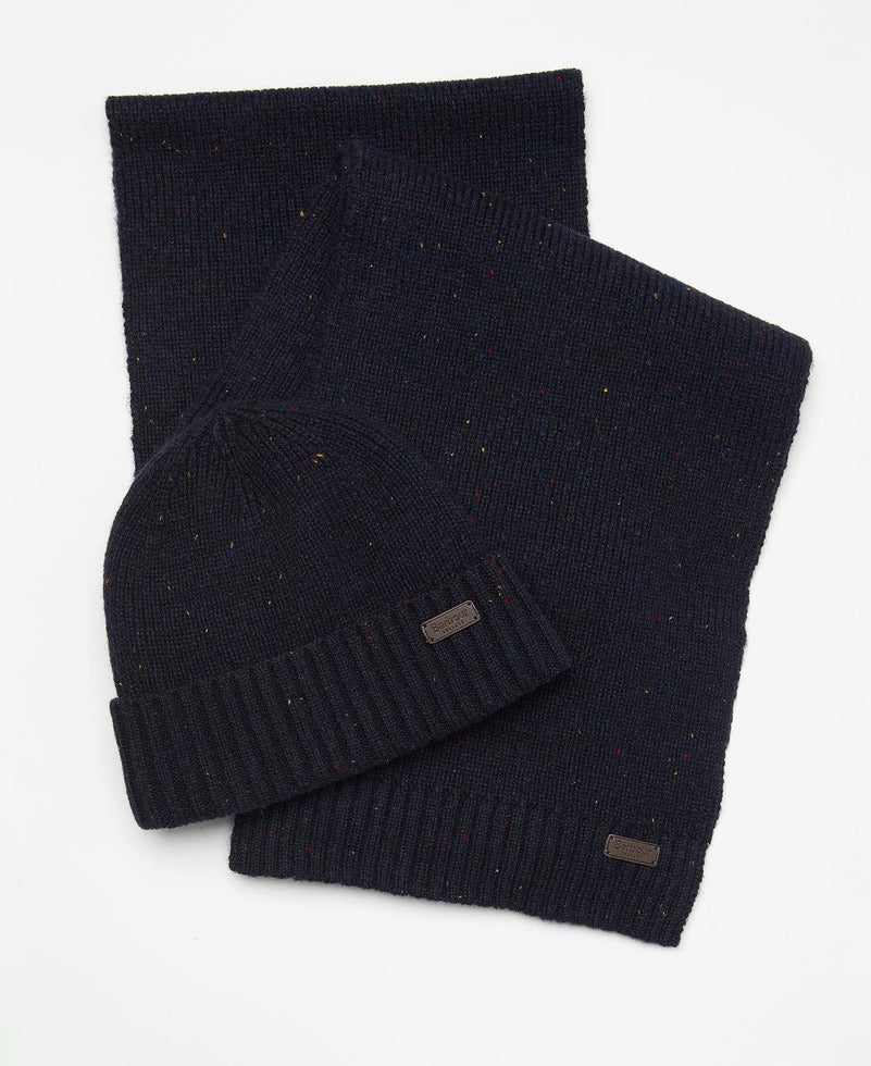 Barbour Carlton Fleck Beanie & Scarf Gift Set - Black