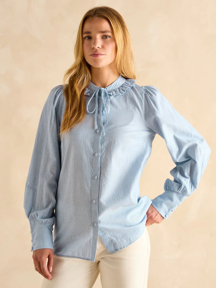 Joules Harper Blue & White Tie Neck Blouse