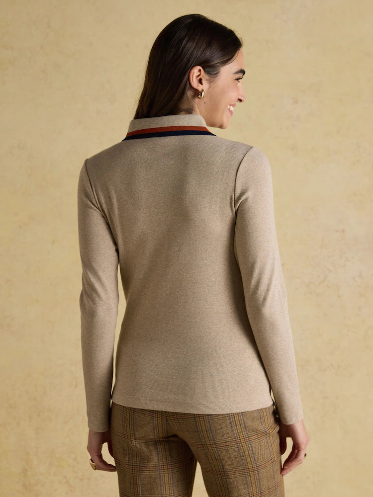 Joules Fairfield Neutral Ribbed Long Sleeve Polo Shirt