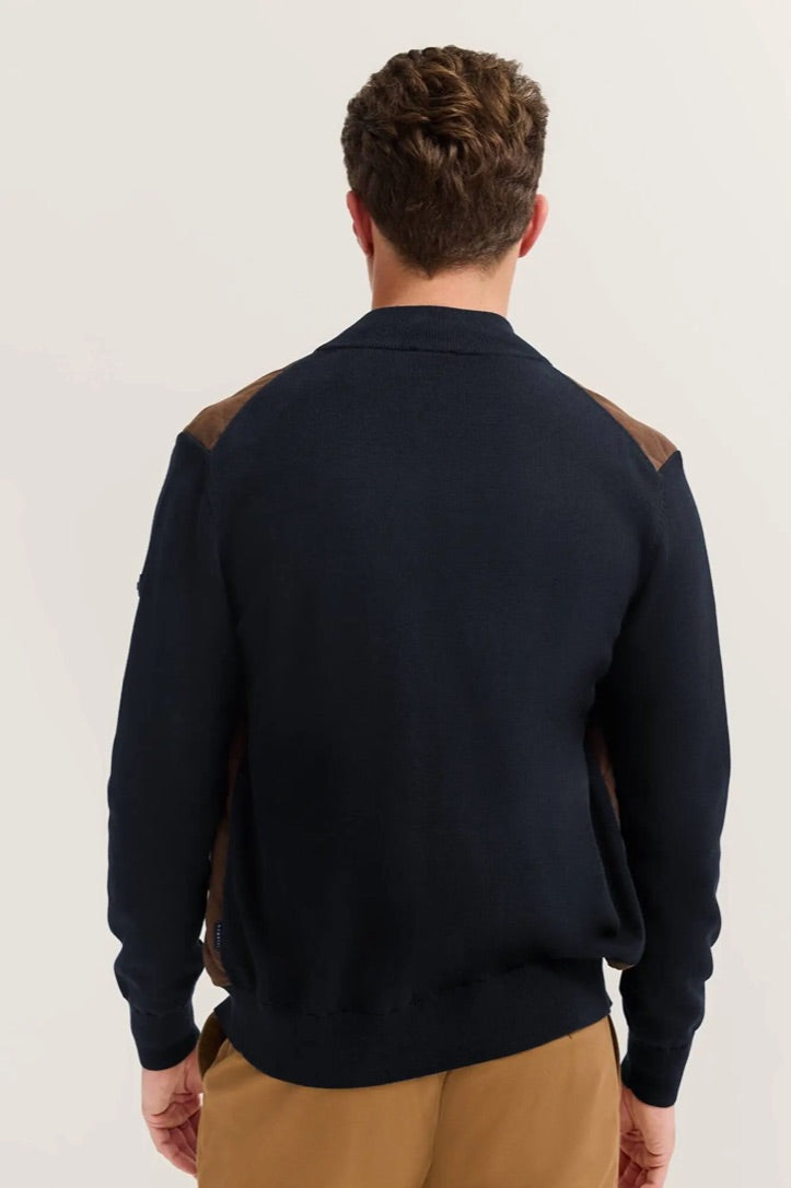 Bugatti Hybrid Full Zip Sweater - Brown