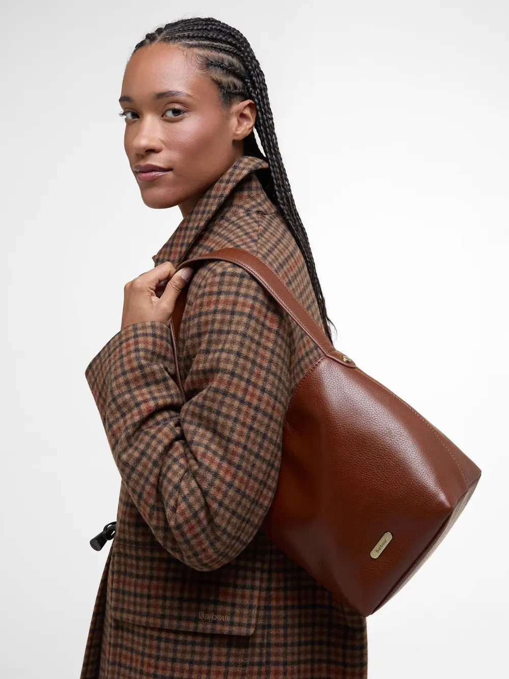 Barbour Cedar Leather Bucket Bag - Brown