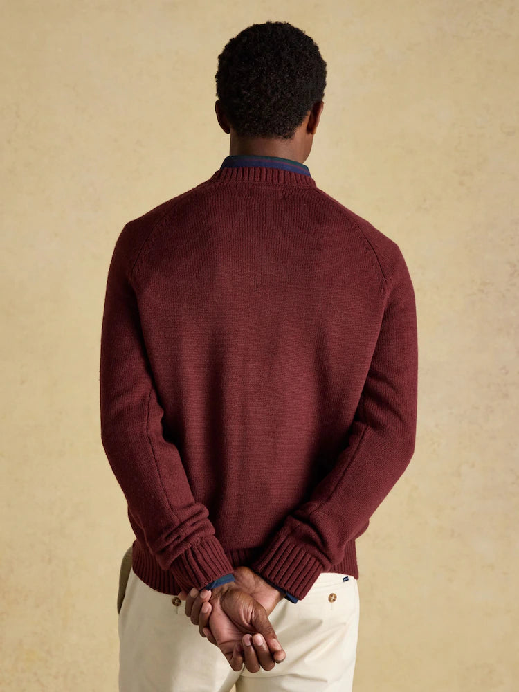Joules 4x4 Burgundy Port Intarsia Crew Neck Jumper