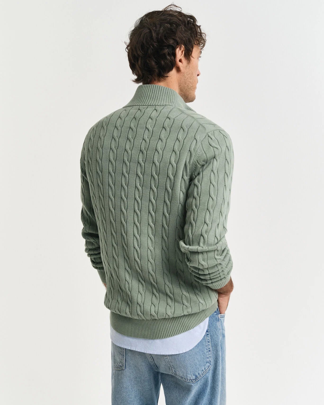 Gant Cotton cable Hafl Zip Jumper - Kalamata Green