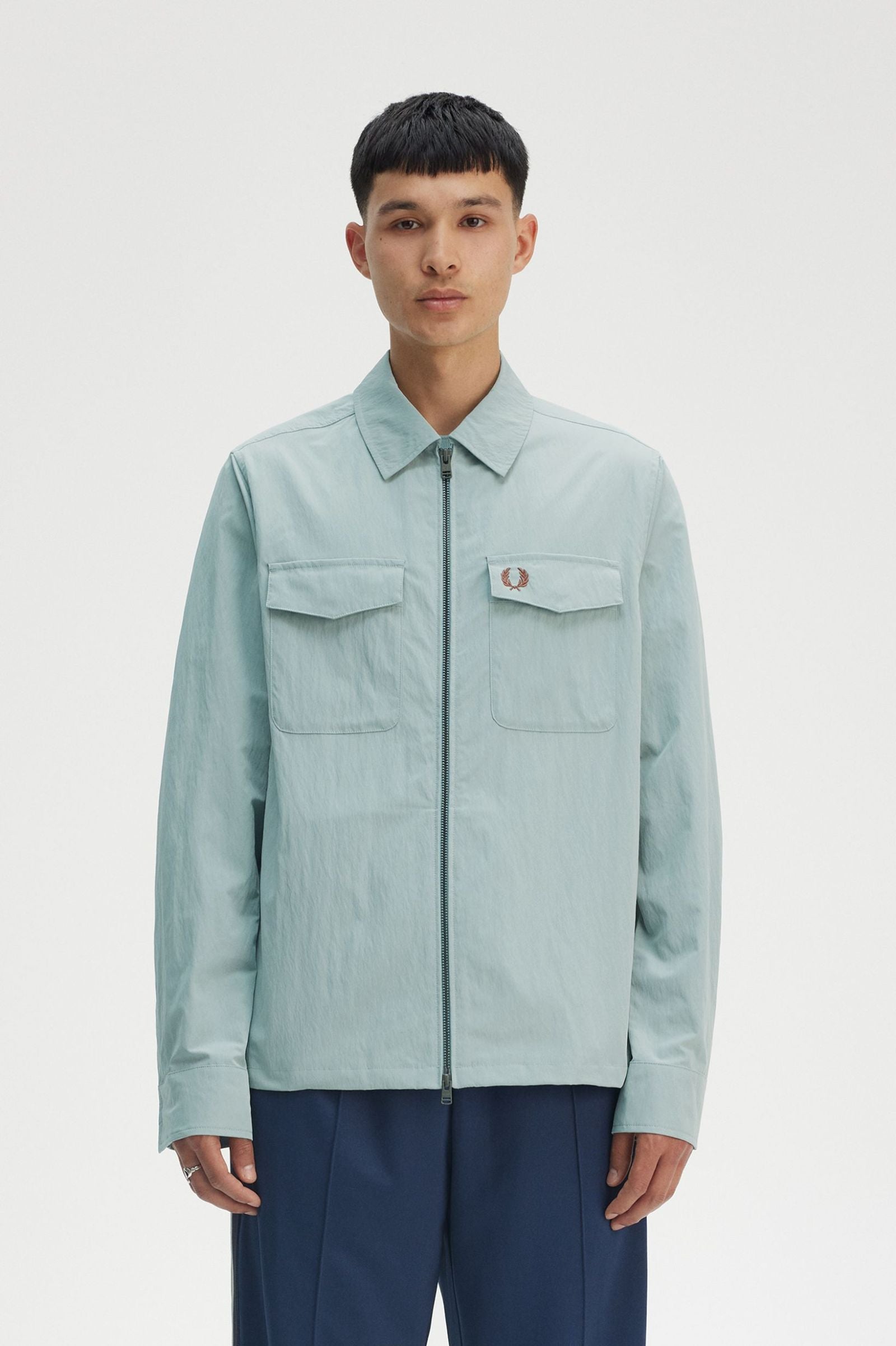 Fred Perry Zip Through Overshirt - Silver Blue