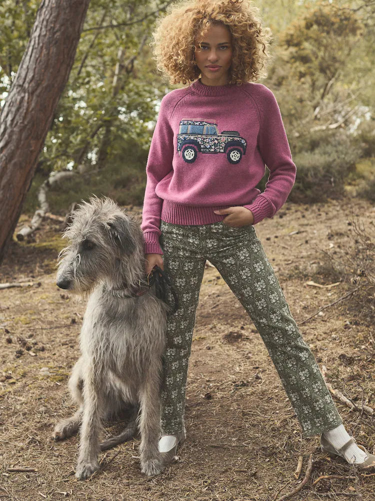 Joules Rutland Pink Intarsia 4x4 Cotton Rich Knitted Jumper