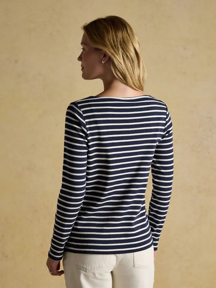 Joules Festive Harbour Dog Navy/Cream Boat Neck Breton Top
