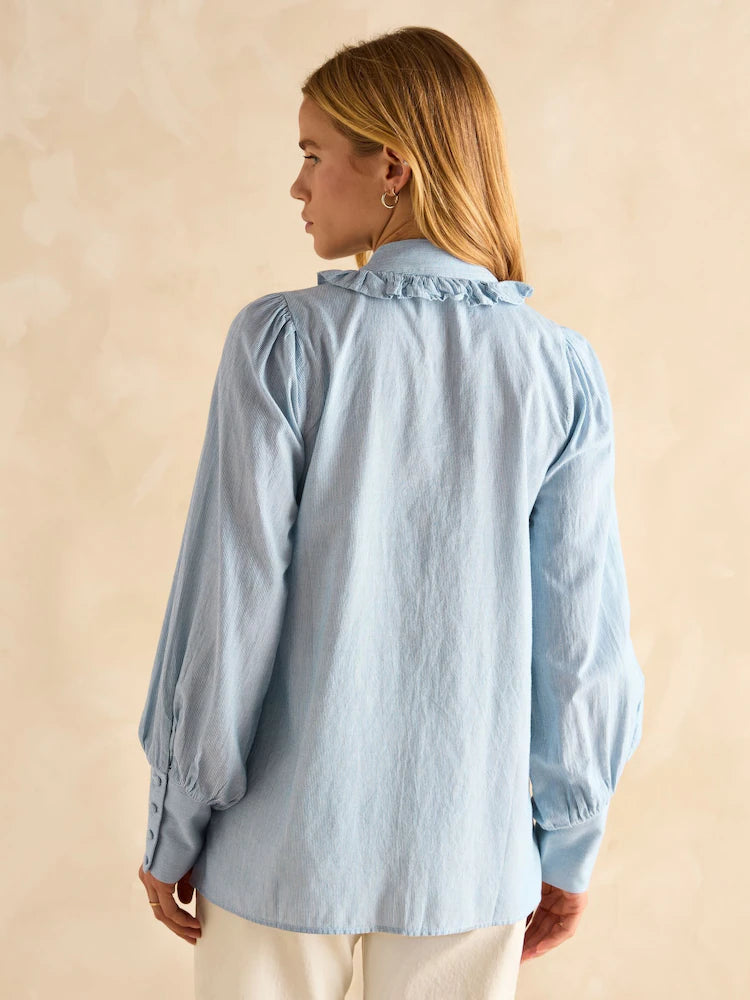 Joules Harper Blue & White Tie Neck Blouse