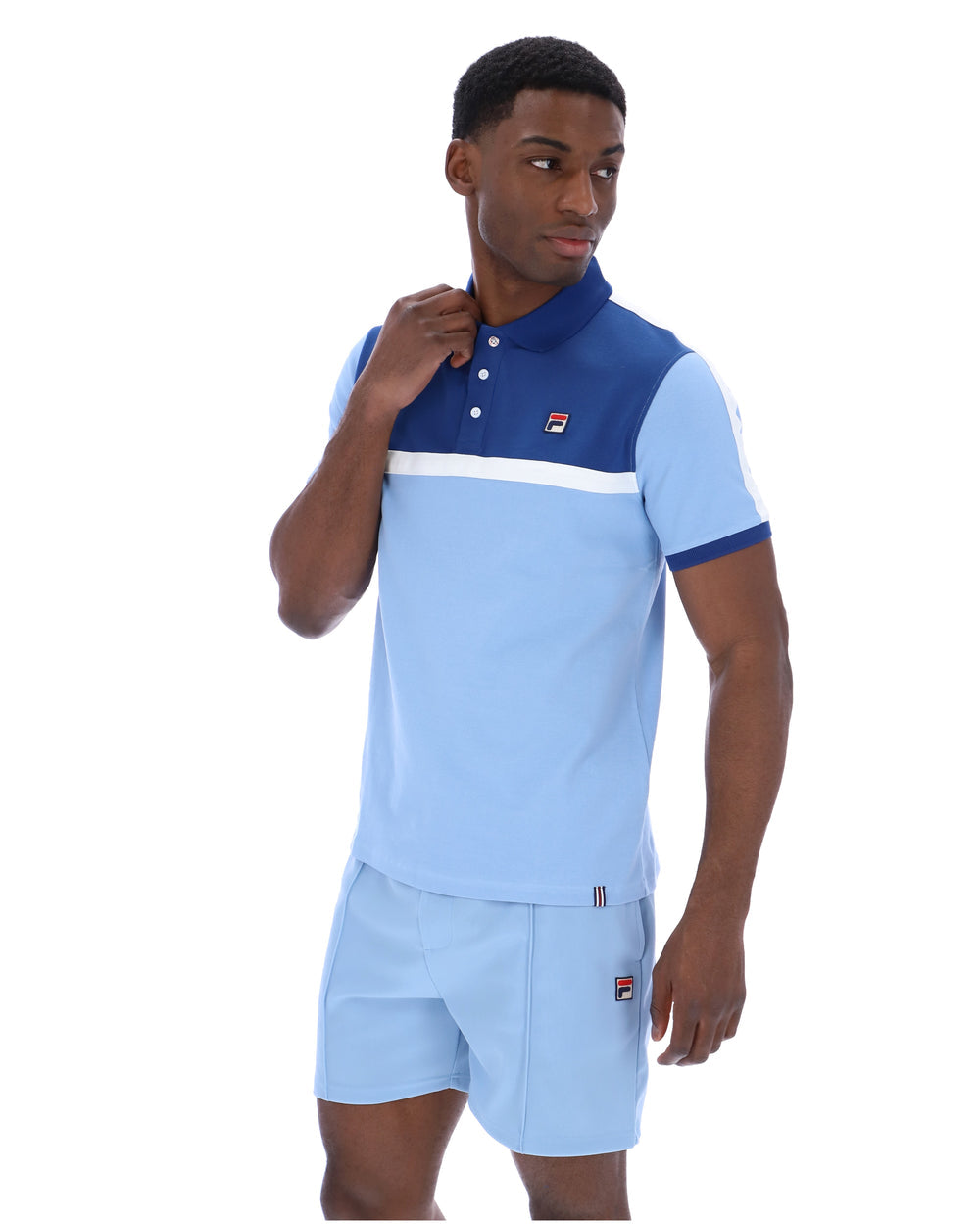 FILA Mattia Contrast Panel Polo Shirt - Frozen Fjord