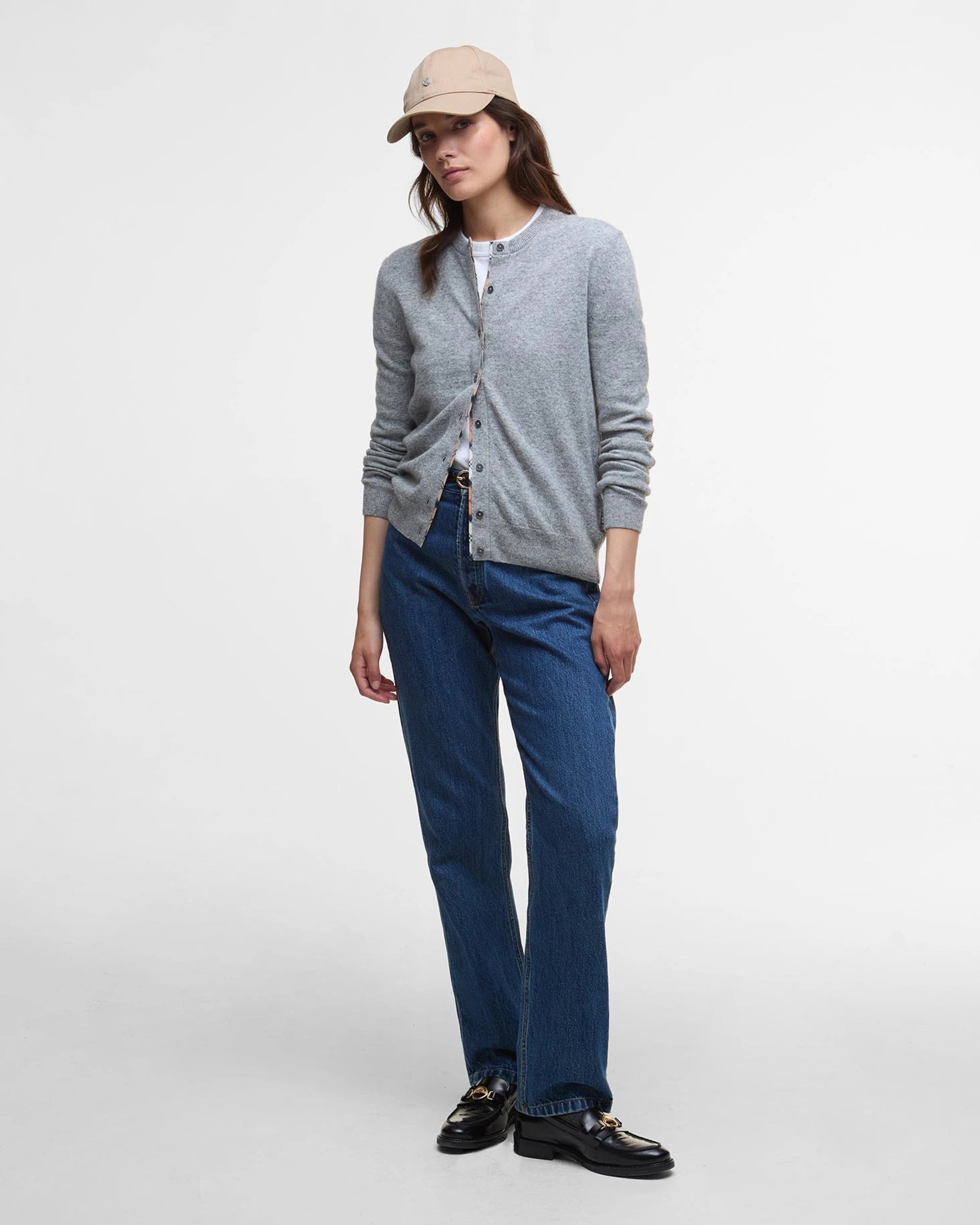 Barbour Pendle Knitted Cardigan - Grey Marl/Hessian Tartan