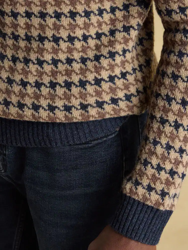 Joules Ferguson Wool-Rich Oatmeal Houndstooth Jumper