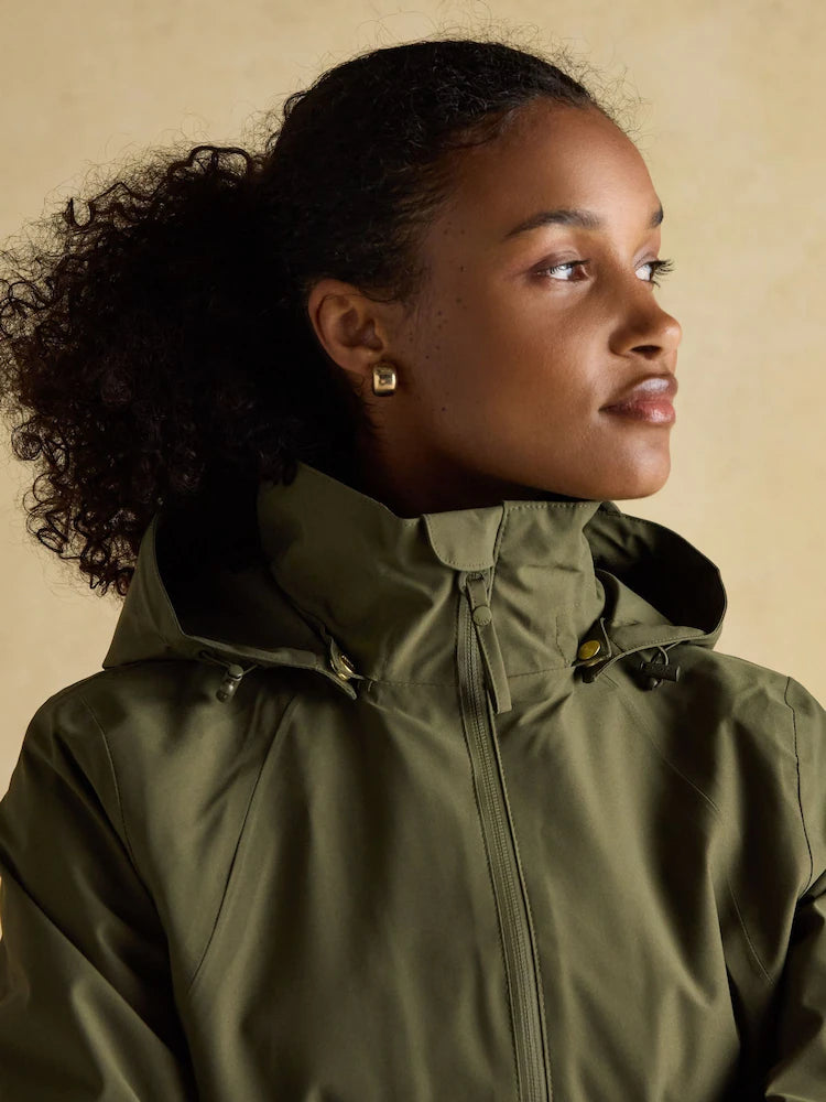 Joules Rainaway Green Lightweight Waterproof Longline Raincoat with Hood
