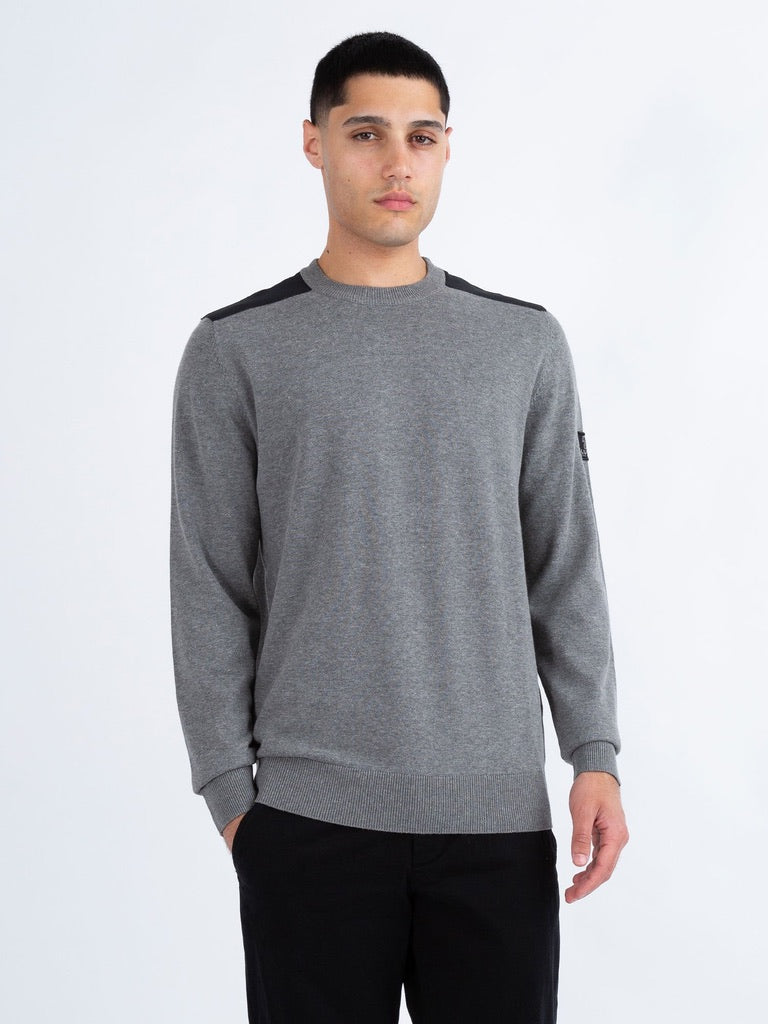 Luke 1977 Berwick Panel Crew Knit Jumper - Mid Grey