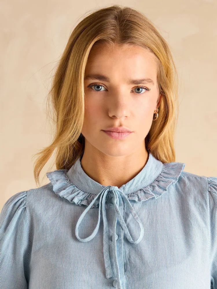 Joules Harper Blue & White Tie Neck Blouse