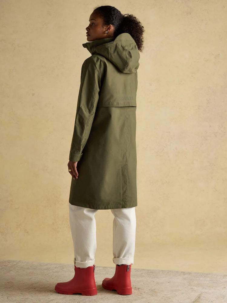 Joules Rainaway Green Lightweight Waterproof Longline Raincoat with Hood