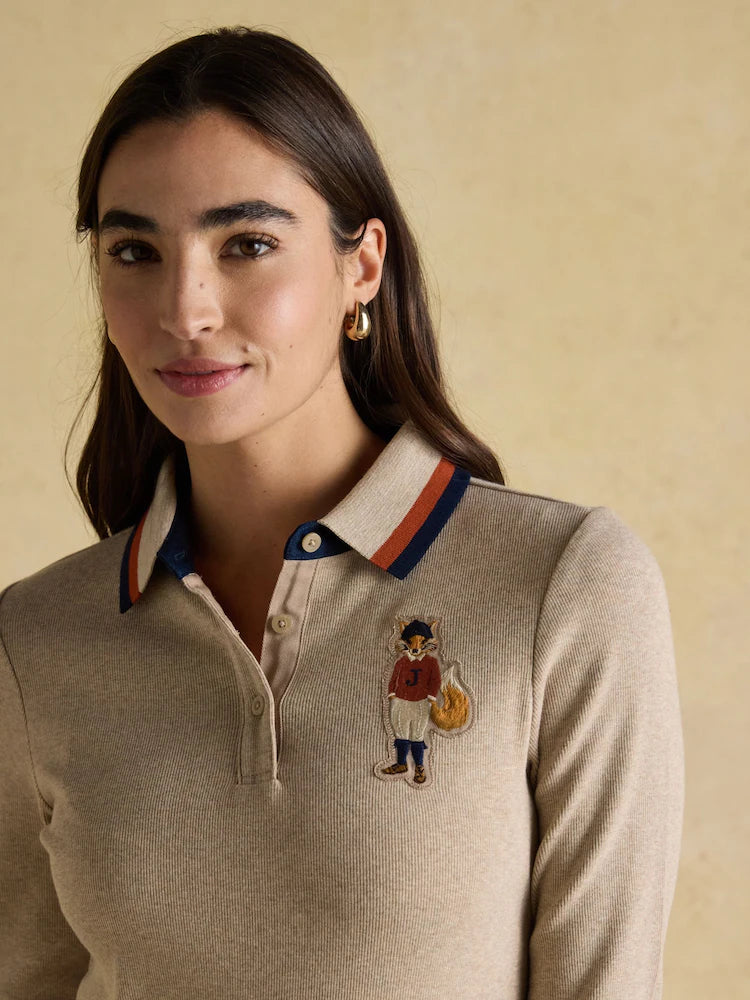 Joules Fairfield Neutral Ribbed Long Sleeve Polo Shirt