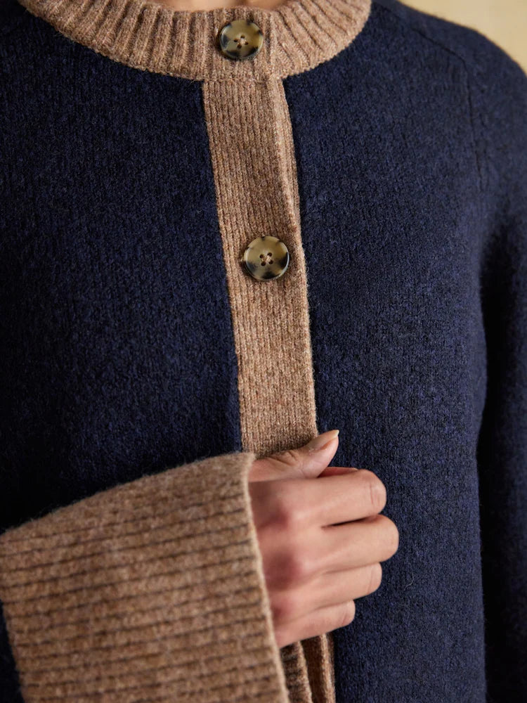 Joules Nora Navy/Tan Knitted Cardigan