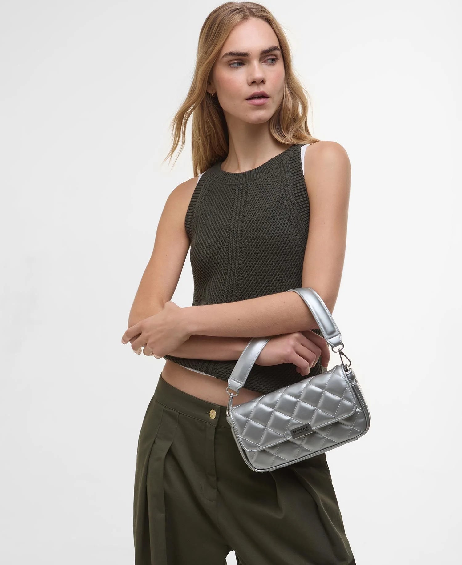 Barbour International Quilted Mini Soho Crossbody Bag - High Shine Silver