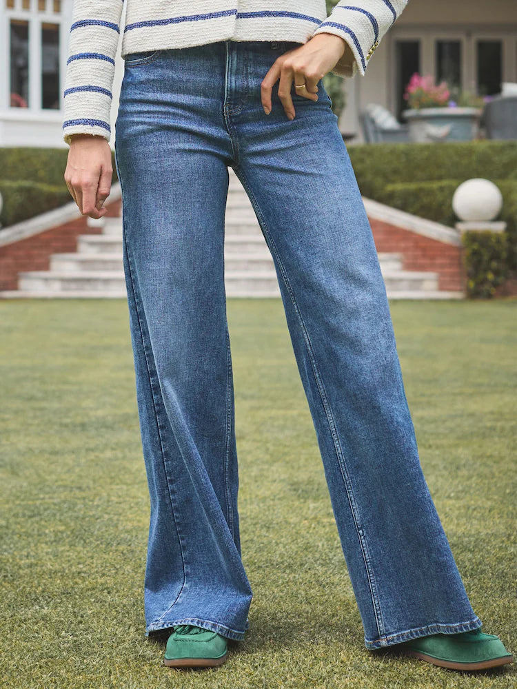 Joules Mid Wash Denim Mid-Rise Palazzo Jeans