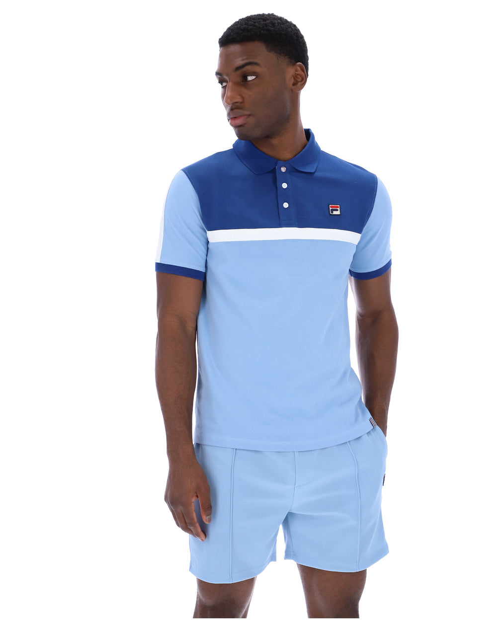 FILA Mattia Contrast Panel Polo Shirt - Frozen Fjord