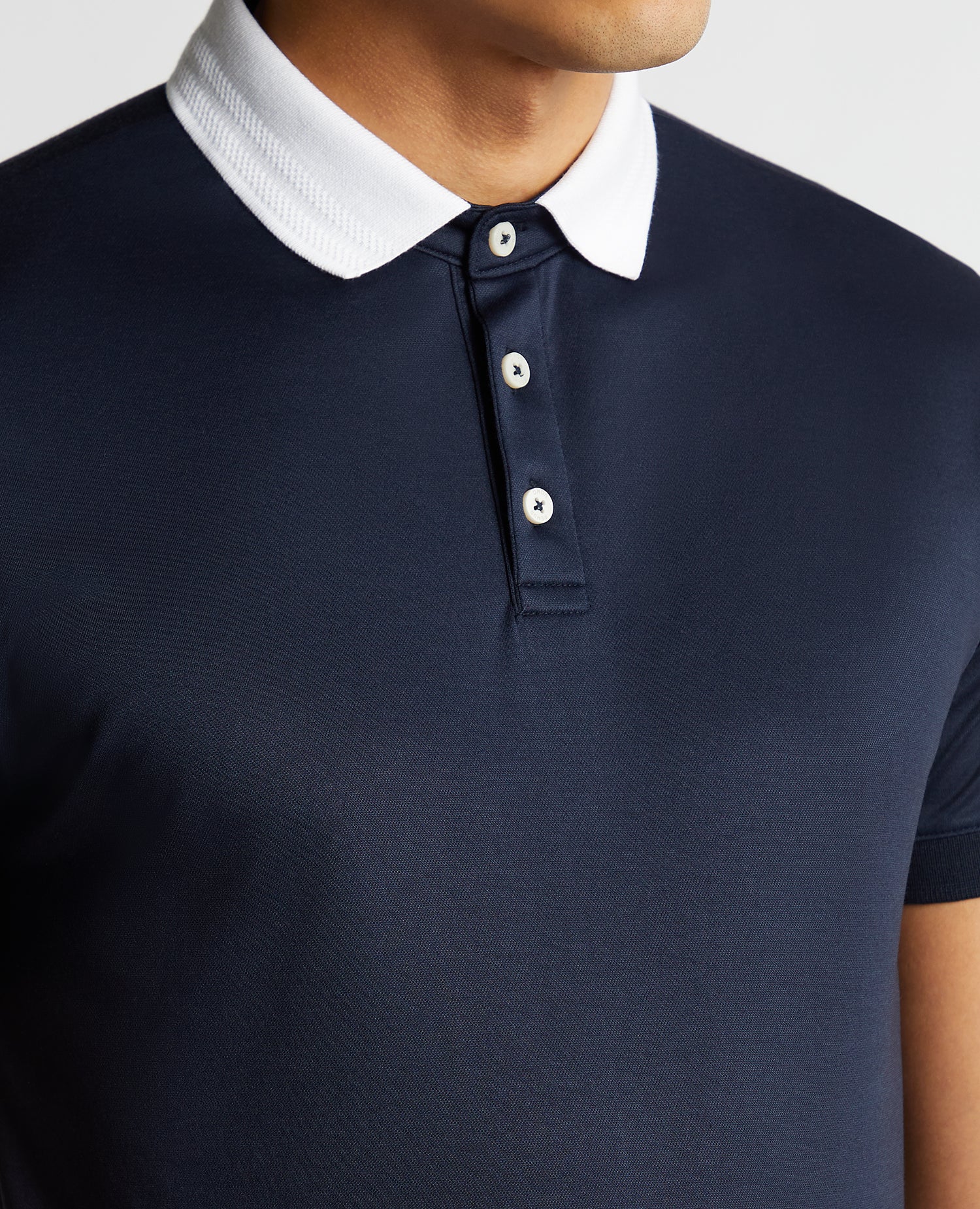 Remus Uomo Short Sleeved Polo Shirt - Navy/ White Collar