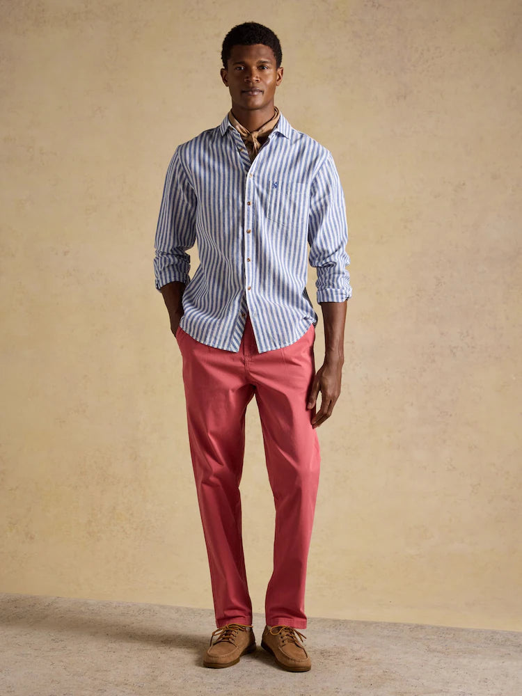 Joules Blue & White Striped Linen Blend Long Sleeve Shirt