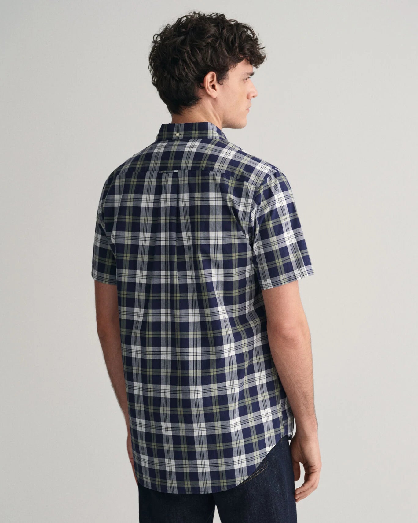 Gant Reg Poplin Check Short Sleeved Shirt - Classic Blue