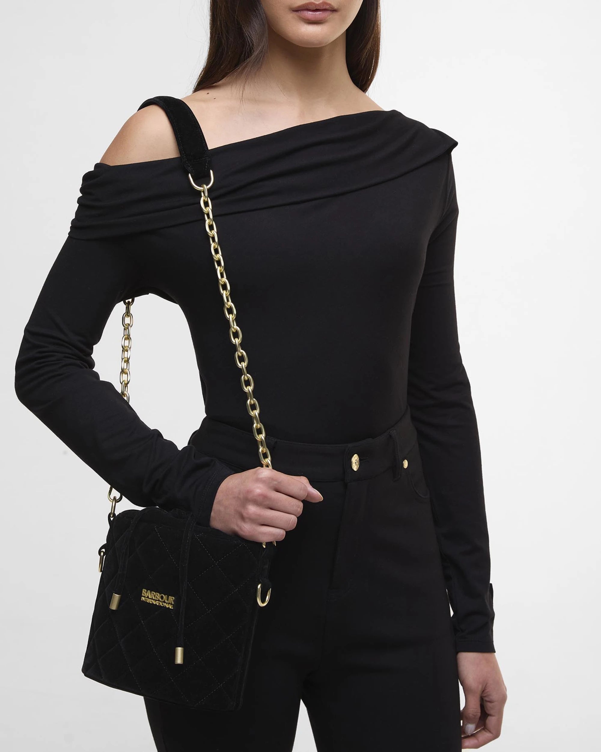 Barbour International Quilted Balham Mini Bucket Bag - Velvet Black