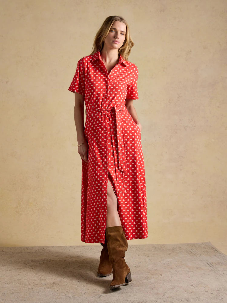 Joules Sabrina Red Foulard Midi Shirt Dress