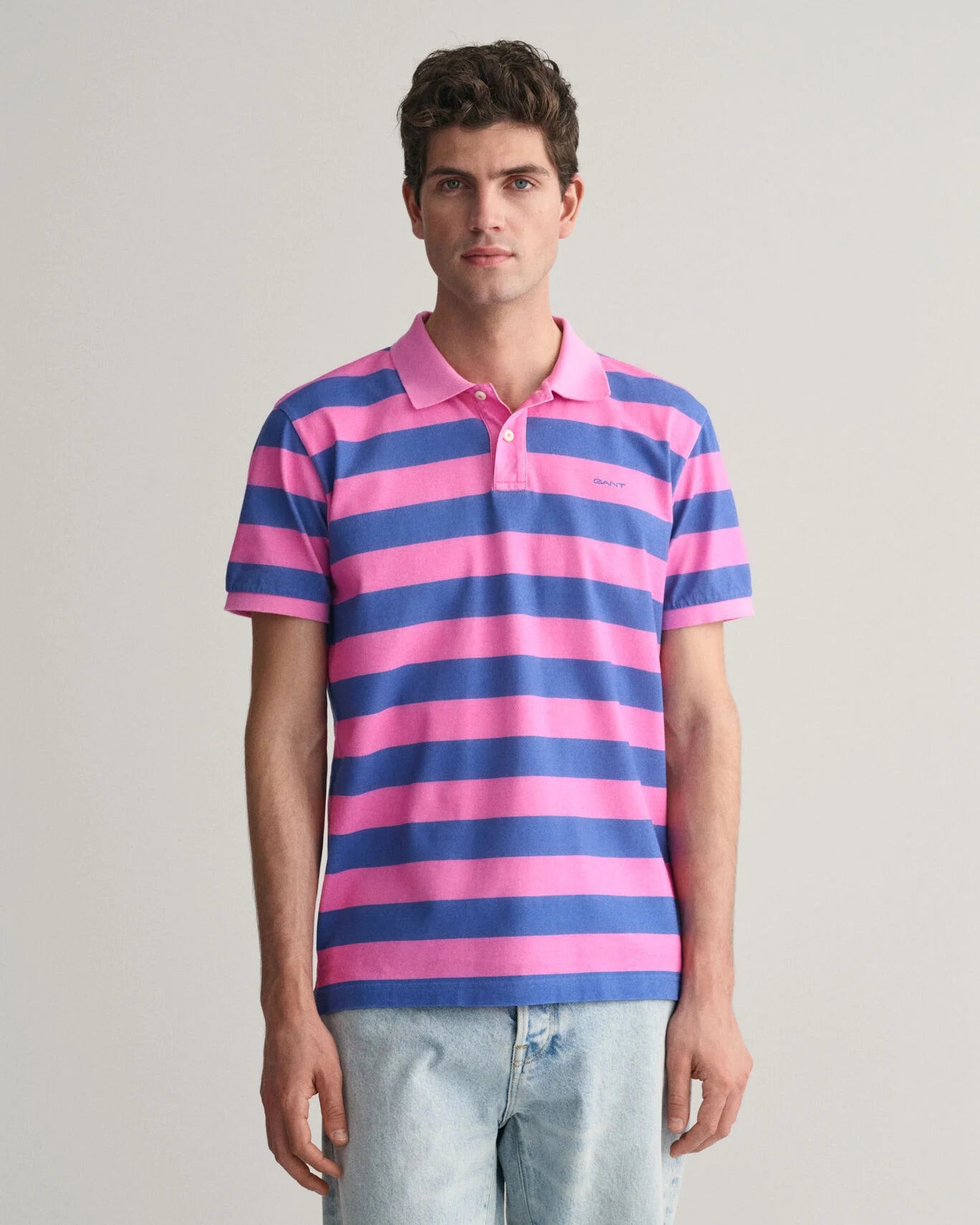 Gant Heavy Washed Striped Polo Shirt - Clear Pink
