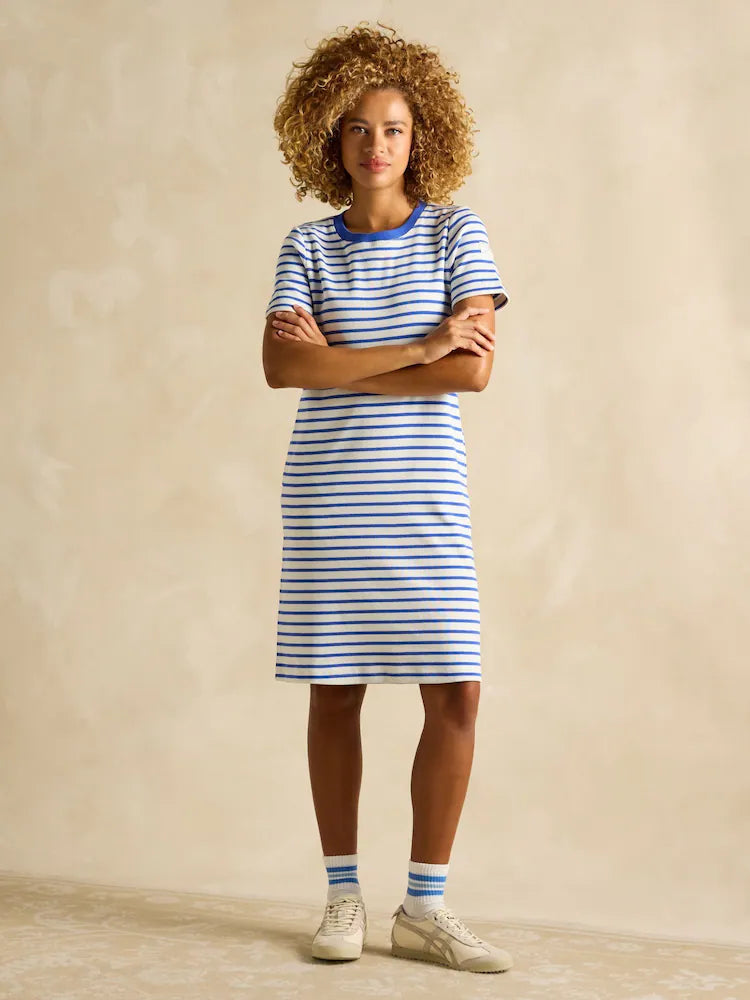 Joules Eden Multi Striped Short Sleeve Jersey Dress - Blue
