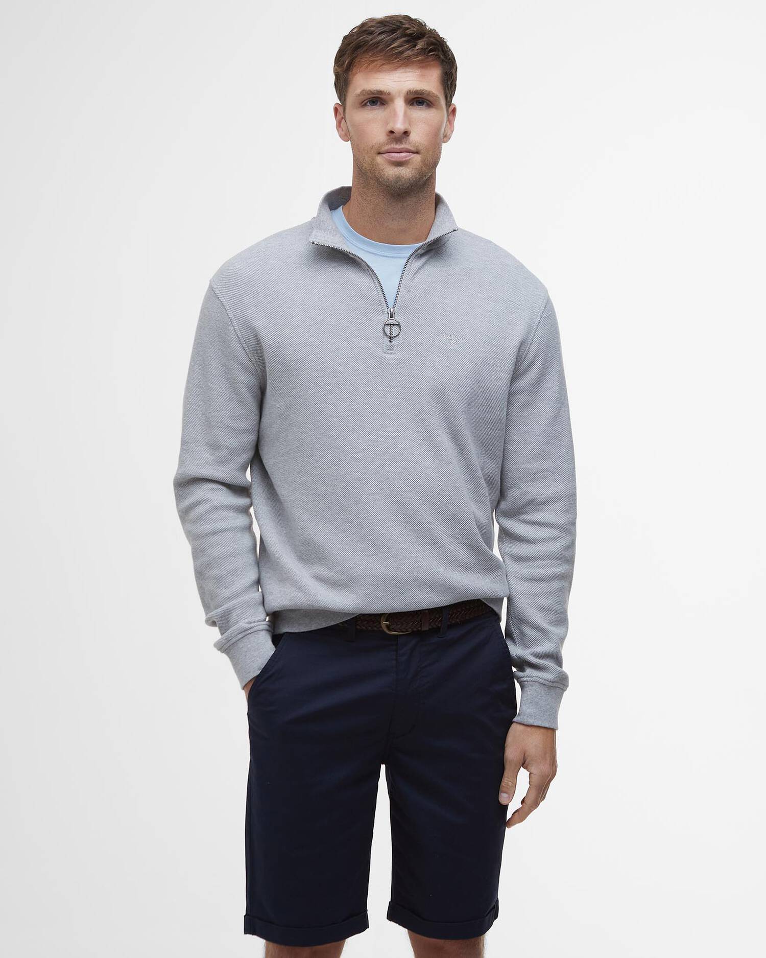 Barbour Pique Interlock Half Zip Sweatshirt - Grey Marl