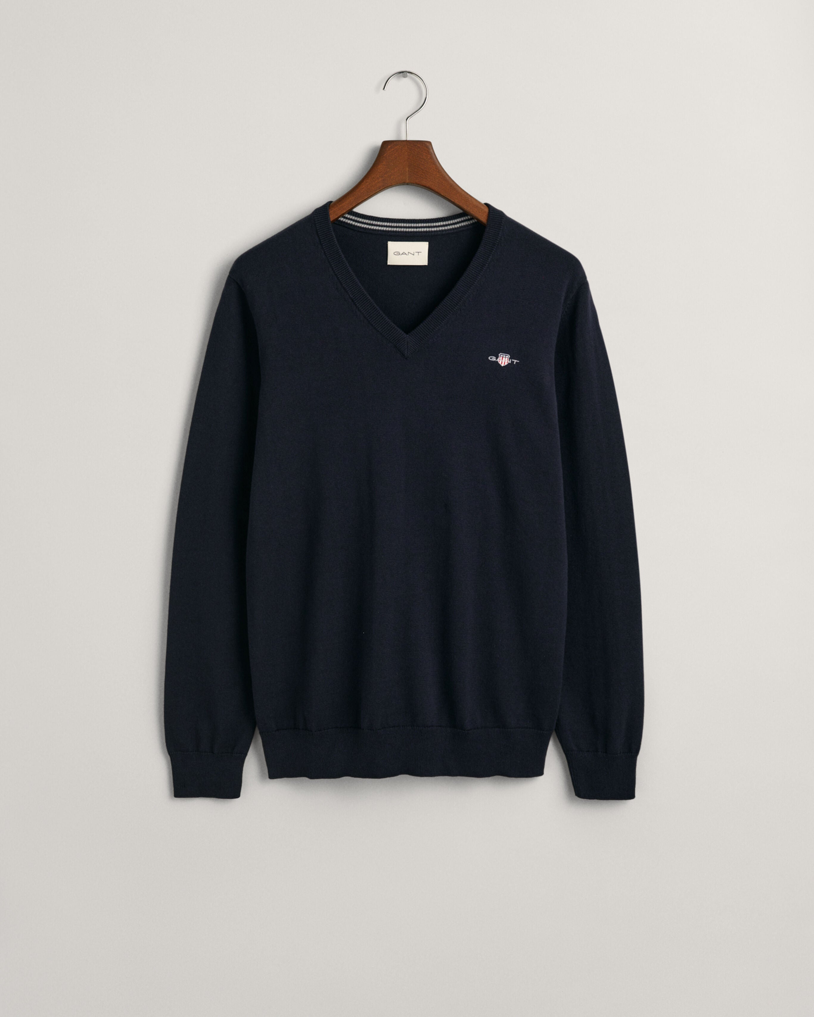 Gant Classic Cotton V-Neck Sweater - Evening Blue