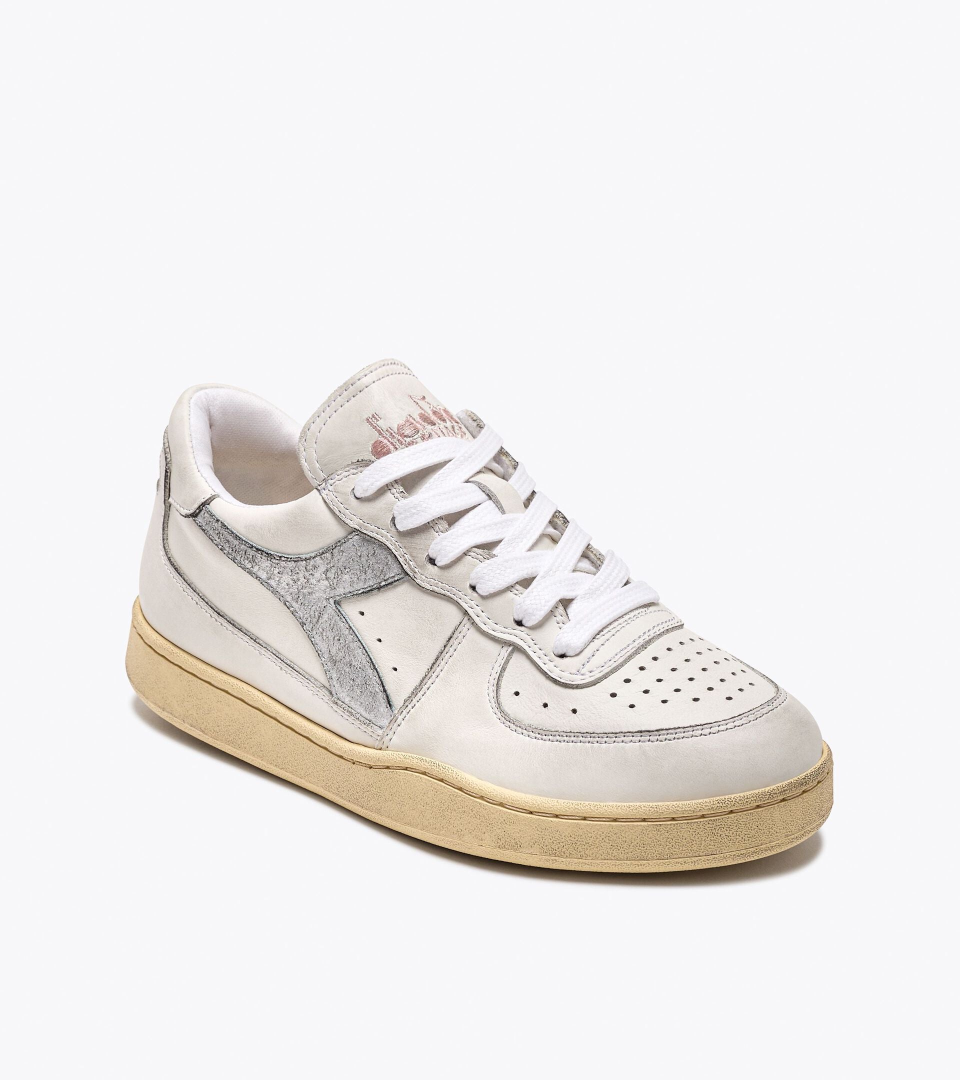 Diadora MI Basket Low Silver Heritage Trainers Womens - White/Silver